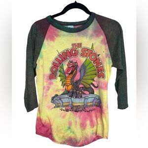 VTG Tie Dye 1981 Rolling Stones Concert Raglan Tee Thrashed Distressed Large
